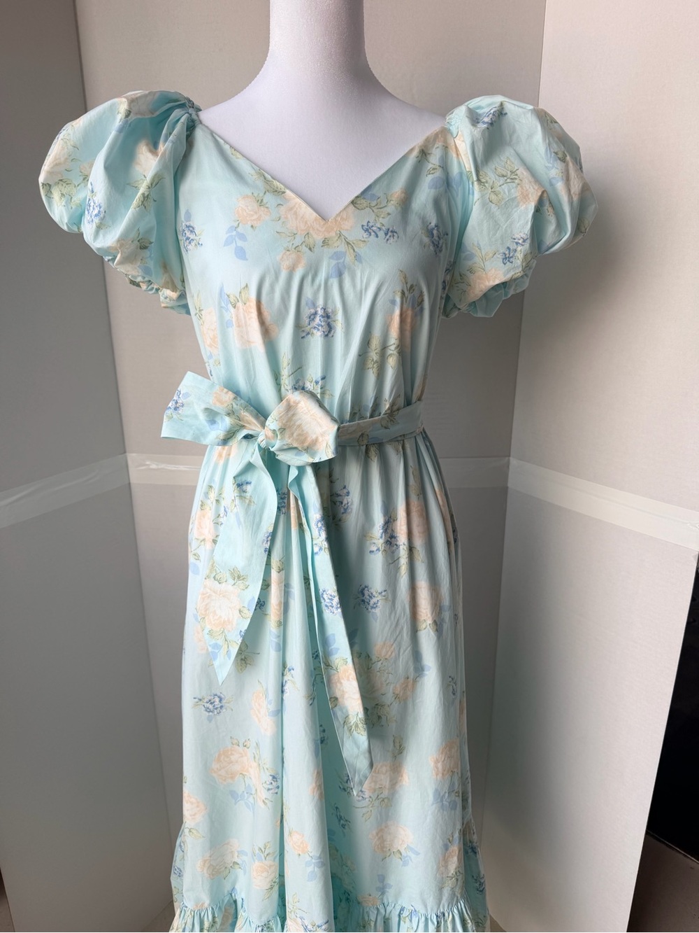 Love Shack Fancy Target collab Blue Floral Puff-Sleeve Maxi Dress - Picture 9 of 12